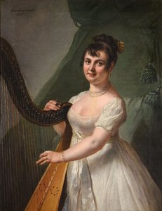 Anne Rose Debas, Mme Delaroche, hárfán játszó portréja alkotó: Johann Julius Heinsius