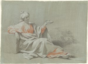 Fiatal nő egy tálban, ül a szabadban alkotó: Johann Justin Preissler