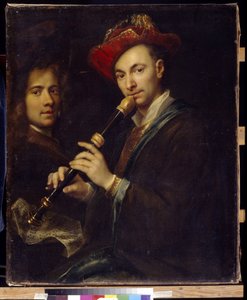 Fuvolaművész (Fuvolaművész). Egy zenész és egy színész portréi. Jan vagy Johann Kupetzki festménye (Kupecky, Kupezky, Kupetzky, Kupecki, Kopecki