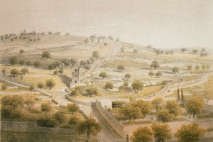 Gecsemáné, az Olajfák hegye. Rézkarc: Bernatz et aii – Steinkopk J.F. Editore
