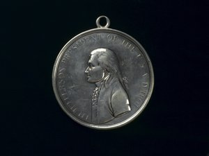 Thomas Jefferson indiai békeérem, 1801 körül (ezüst) alkotó: Johann Mathias Reich