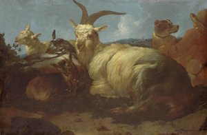Egy kecskepásztor figyeli az állatait alkotó: Johann Melchior Roos