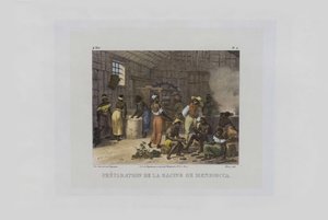 Mandioka gyökereinek előkészítése. A brazil festői utazásokból, 1830-1835. alkotó: Johann Moritz Rugendas