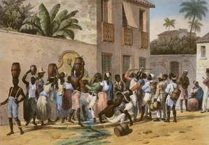 Water Carriers, metszett Deroi, kocsma. Engelmann and Company, Párizs, 1835 (kézzel színezett litho) alkotó: Johann Moritz Rugendas