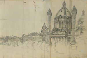 Kilátás Bécs déli külvárosaira és a Karlskirche-re alkotó: Johann Peter Krafft
