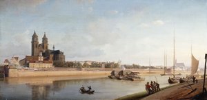 Magdeburg az Elba folyó partján - Kilátás keletről nyugatra; Magdeburg az Elba mellett; Kilátás keletről nyugatra, 1853