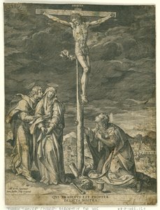 Krisztus a kereszten Máriával, Jánossal és Mária Magdolnával alkotó: Johann Sadeler (I)