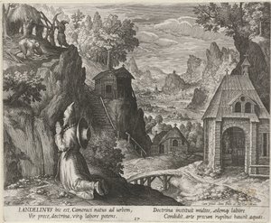Szent Landelinusz mint remete Remeték (sorozat címe) Oraculum Anachoreticum (sorozat címe) alkotó: Johann Sadeler (I)