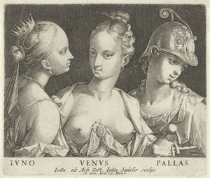 Juno, Vénusz és Minerva Ivno Venvs Pallas (cím az objektumon) alkotó: Johann Sadeler (I)