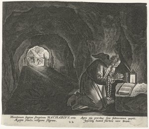 Az egyiptomi Macarius mint remete Férfi remeték (sorozat címe) Solitudo Sive Vitae Patrum Eremicolarum (sorozat címe) alkotó: Johann Sadeler (I)