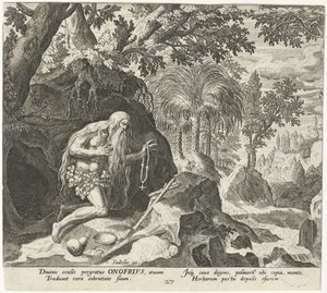 Nagy Onifriusz mint remete Férfi remeték (sorozat címe) Solitudo Sive Vitae Patrum Eremicolarum (sorozat címe) alkotó: Johann Sadeler (I)