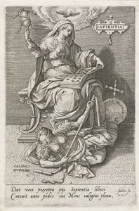 A bölcsesség (Sapientia) legyőzi az emberi zavarodottságot (Caligo Humana) sapientia (cím a tárgyon) Az erények legyőzik a bűnöket (sorozat címe)