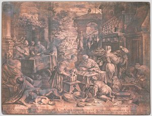 Rézlemez A gazdag embernek és Lázárnak alkotó: Johann Sadeler I
