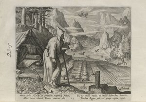 Simeon, a Sylvae Sacrae sorozat 23. lapja a 30-ból (Remeték tájakon) alkotó: Johann Sadeler I