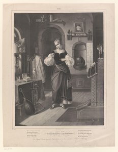 Belső egy nő gyűrűvel a kezében Goldschmieds Töchterlein (cím a tárgyon) The Goldsmith