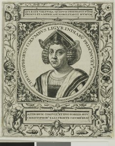 Kolumbusz Kristóf, címlapkép Theodor de Bry Amerika című művének 5. kötetéből. alkotó: Johann Theodor de Bry