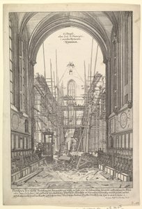 Az újjáépítés alatt álló nürnbergi ferencesek templomának megtekintése, az V....n.d sorozatból. alkotó: Johann Ulrich Kraus