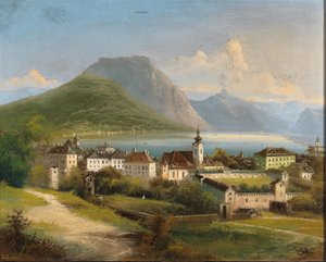 Johann Wilhelm Jankowski Gmunden látképe alkotó: Johann Wilhelm Jankowski