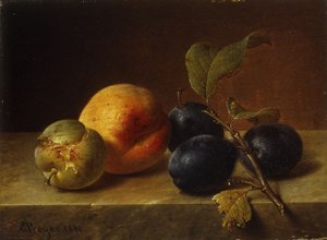 Őszibarack és szilva márványpárkányon, 1860
