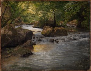 Hegyi patak ülő festővel alkotó: Johann Wilhelm Schirmer