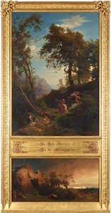 Izsák feláldozása (felül). Ábrahám gyásza Sára miatt (alul). Az „Ábrahám történetét ábrázoló tizenkét bibliai táj” ciklusból alkotó: Johann Wilhelm Schirmer