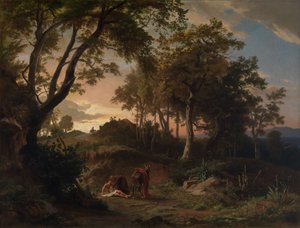 Az este, a sebesült vándor megmentése az irgalmas szamaritánus által alkotó: Johann Wilhelm Schirmer