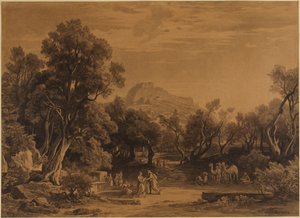 Eliézer és Rebeka a kútnál (Mózes első könyve 24, 17-18) alkotó: Johann Wilhelm Schirmer