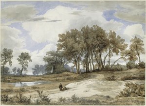 Olasz táj, elöl két szerzetes alkotó: Johann Wilhelm Schirmer