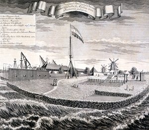 Dutch East India Company fa- vagy fűrészmalom a szigeten, két mérföldre Bataviától, kocsma. 1744. alkotó: Johann Wolfgang Heydt