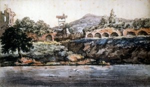 Roma - view of the Tiber, watercolour of Goethe. sd. 19th century.