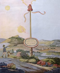 "Vándorok, ez a föld szabad", szabadságpózna a francia-luxemburgi határon a Moselle folyónál, egy 1792-ben készült eredeti akvarell reprodukciója, 1847 körül.