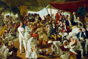 Mordaunt ezredes kakasviadalt néz az indiai Lucknowban, 1790 alkotó: Johan Joseph Zoffany