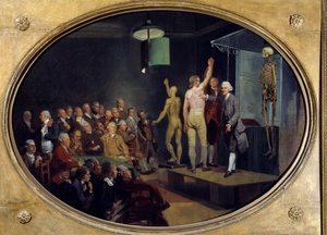 William Hunter (1718-1783), skót anatómus előadása a Királyi Akadémián. Johann Zoffany (1733-1810) festménye Ec. Ang.