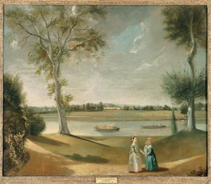 Garrick kisasszonyok a Temzénél, Hamptonban, 1762 alkotó: Johan Joseph Zoffany