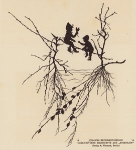 Két ágon ülő alak sziluettje (litográfia) alkotó: Johanna Beckmann