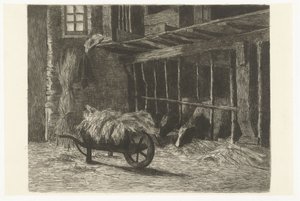 Tehénistálló belseje és széna talicskája alkotó: Johanna Henriëtte Besier