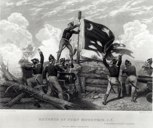 William Jasper őrmester hősiessége a dél-karolinai Fort Moultrie védelmében, 1780. május 12., metszet: G.R. előszoba