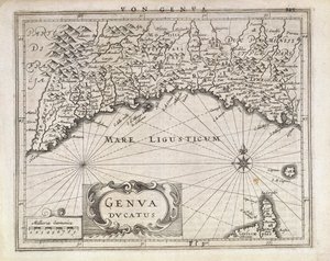 Genovai Hercegség, Jan Baptist Vrients térképe a német atlaszból, rézmetszet, XVII. század fele alkotó: Johannes Baptista Vrints