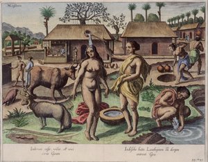 Élet Goában, illusztráció a „Jan Huyghen van Linschoten, His Course of Voyages into the East and West Indies” című könyvéből, 1579-92 (színes metszet)