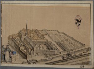 Predikheren kolostor Bruges-ben (akvarell és ceruza papíron) alkotó: Johannes Beerblock
