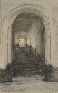 A delfti Prinsenhof lépcsője, ahol 1584-ben meggyilkolták I. Vilmos herceget alkotó: Johannes Bosboom