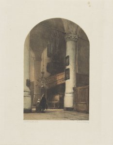Templombelső két figurával és orgonával alkotó: Johannes Bosboom
