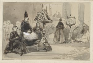 Templombelső éneklő püspökkel és apácákkal alkotó: Johannes Bosboom