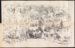 Rajzfilm Leideni diákalmanachban, 1856 Álmok az álarcos éjszakáról (cím a tárgyon)