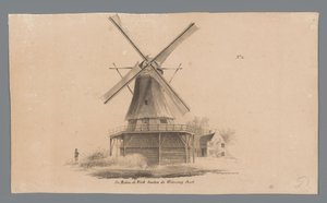 Kilátás a De Vink szélmalomra a Weteringpoorton kívül Windmill de Vink a Wetering Poort mellett (cím az objektumon) alkotó: Johannes Cornelis van Pappelendam