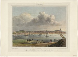 Nijmegen látképe nagyböjtből nézve Kilátás Nijmegen városára Lent faluból, amelyet látni kell (cím a tárgyon) Nymegen. (cím a tárgyon)