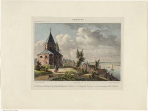 Nijmegen Szent Miklós-kápolna A Hedensche Kapel, a Valkhof sétálóhelyen. La Chapelle Payenne, à la Promenade, dit Valkhof (cím a tárgyon) Nymegen. (sorozat címe az objektumon)