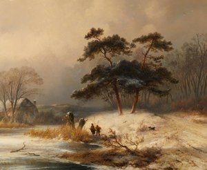 Johannes Franciscus Hoppenbrouwer ecsetgyűjtője a téli erdőben