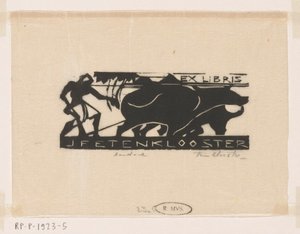 Ex-libris J.F.E. a kolostorban alkotó: Johannes Frederik Engelbert ten Klooster (signed by artist)