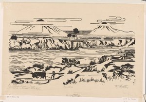 Táj, Közép-Jáva: Merbaboe, Merapi, Ello folyó (eredeti cím az objektumon) alkotó: Johannes Frederik Engelbert ten Klooster (signed by artist)